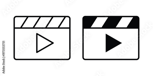 Video icon symbol. Icon in flat style and line. Black and white