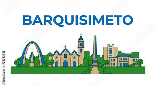 Barquisimeto Venezuela city skyline landmarks and monuments flat line art vector illustration