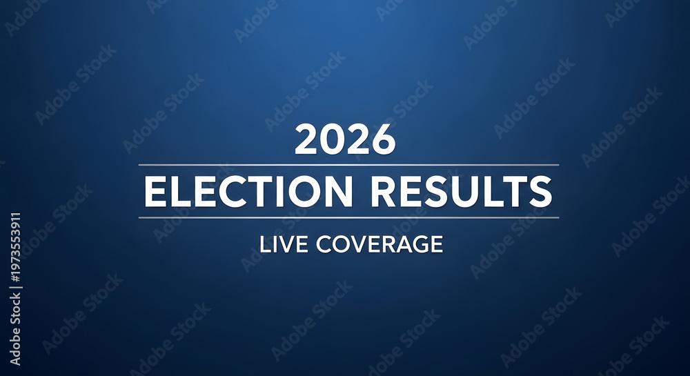 Fototapeta premium Election results 2026 live coverage news banner typography on blue gradient background for television broadcast graphic
