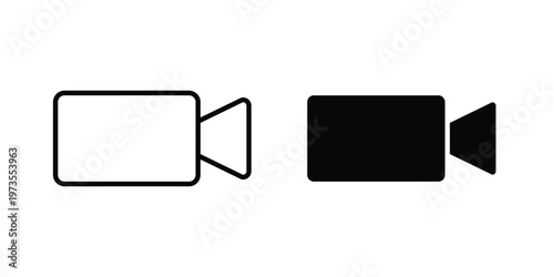 Video call icon symbol. Icon in flat style and line. Black and white