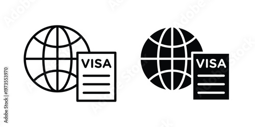 Visa icon symbol. Icon in flat style and line. Black and white