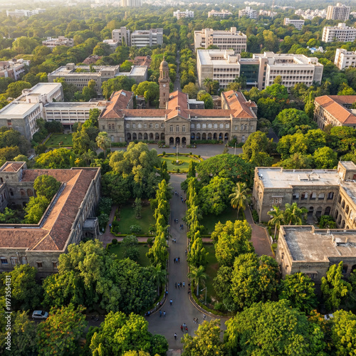 Historic Pune University campus architecture and gardens