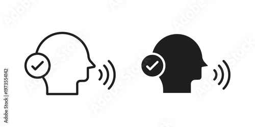 Voice recognition icon symbol. Icon in flat style and line. Black and white