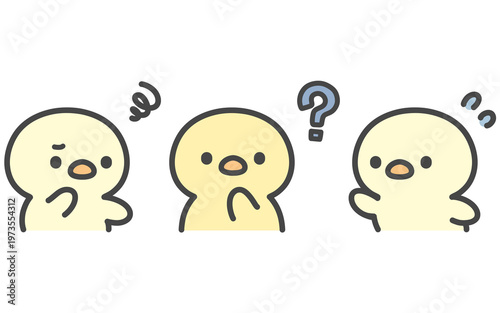Foto 悩む・疑問を抱くひよこの手書きイラスト