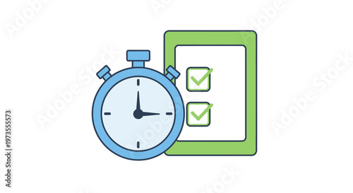 Stopwatch with checklist on tablet.