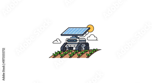 Solar powered robot on green field.