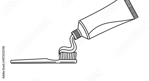 Line art illustration of toothpaste being squeezed onto a toothbrush