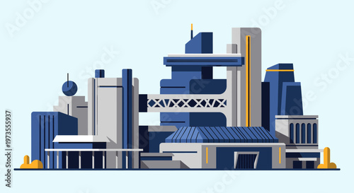 Stylish graphic of a modern office building against a light blue backdrop. Ideal for business presentations, website design, or social media marketing