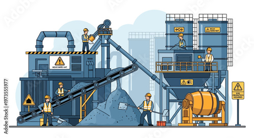 Industrial Concrete Mixing Plant Construction Site.