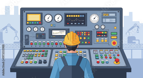 Industrial Control Panel Operator Overseeing Complex Machinery.