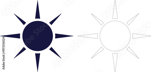 A sun logo with filled and outlined versions