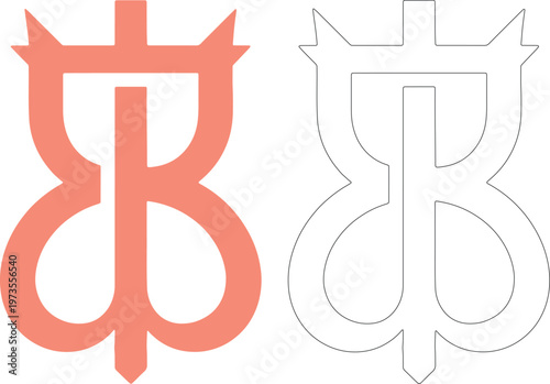 A colorful and outline version of a symbol side by side