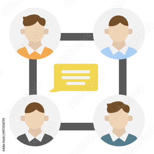 Teamwork Concept: Four People Connected with Communication