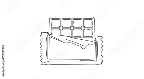 Continuous line drawing of a chocolate bar partially unwrapped