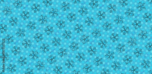 Decorative Blue Floral Textile Pattern, Cute Small Flower Pattern on Blue Seamless Background