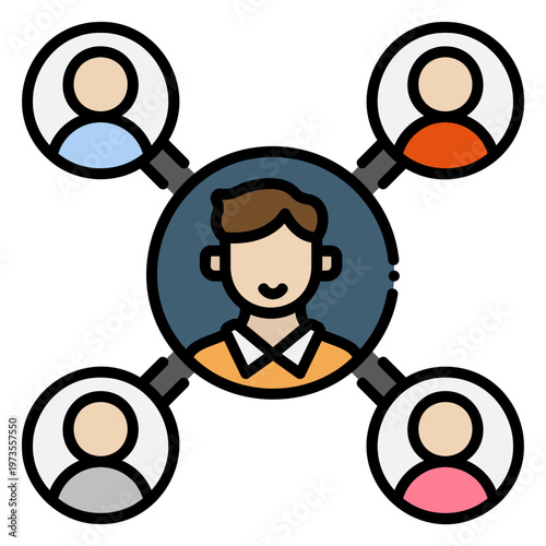 Social Network Concept: Person Connected to Team Members