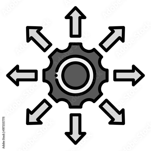 Gear with Arrows Radiating Out - Distribution Concept