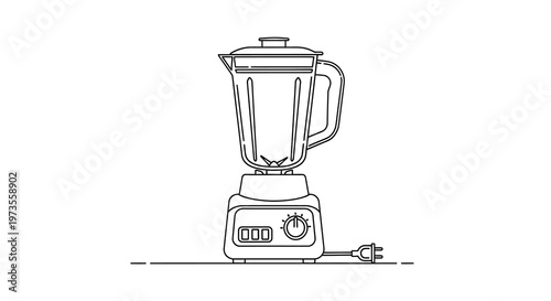 Line drawing of a modern kitchen blender with a power cord