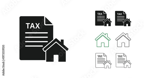 Taxation of property icons depicting houses and tax forms