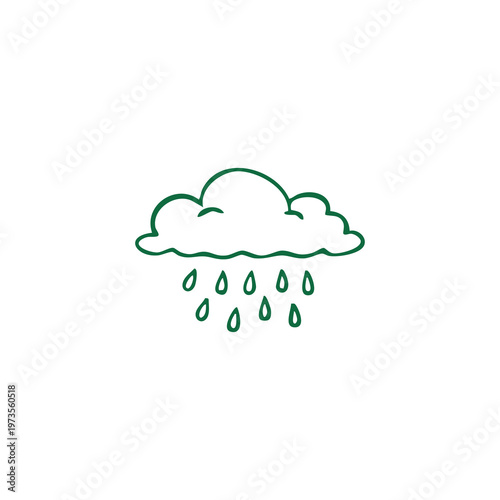 Simple green line drawing of a rain cloud with falling raindrops