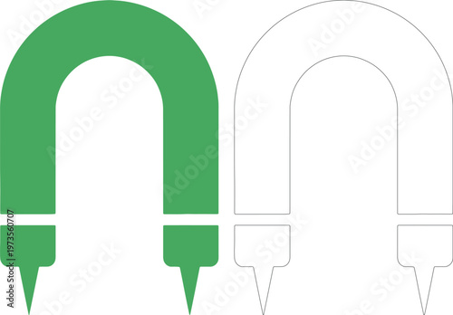 Horseshoe magnet shapes in green and black outline