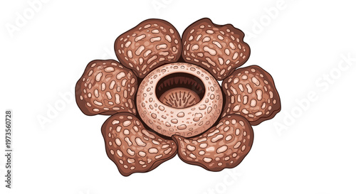 A vibrant, hand-drawn illustration of a Rafflesia flower, showcasing its unique texture and intricate details against a clean white background.