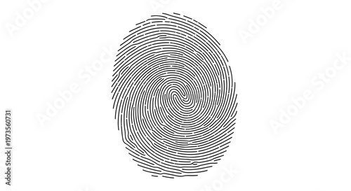 A detailed, monochrome illustration of a human fingerprint, showcasing unique biometric patterns for security and identification purposes on a clean white background.