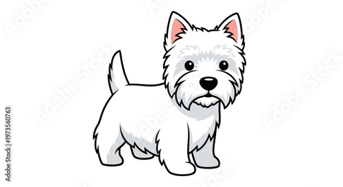 A charming cartoon illustration of a West Highland White Terrier, showcasing its distinctive fluffy white coat and playful expression.