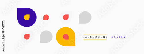 Minimalist design features colorful geometric shapes over light background. Simple composition, modern aesthetic, clean lines present.