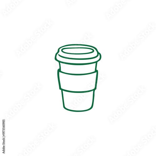 Simple green outline of a coffee cup with a lid and sleeve