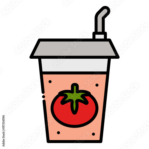 Tomato Juice Cup with Straw Icon Illustration