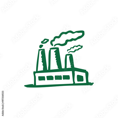 Green factory with smoke emissions depicted as a simple sketch