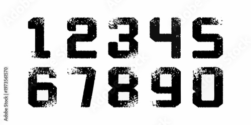 Distressed numbers zero through nine in a grunge style arrangement