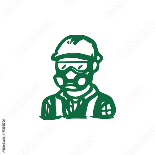 A green illustration of a man wearing protective gear