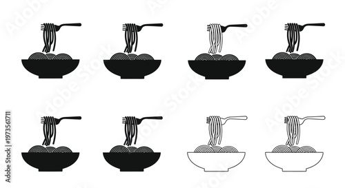 Stylized illustration of spaghetti in bowls with forks repeated pattern