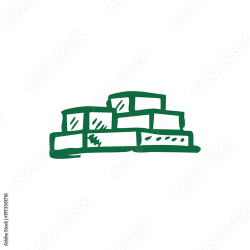 Abstract green sketch of tiered cuboid structures
