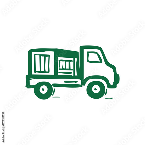 Simple green illustration of a box truck with segmented cargo area