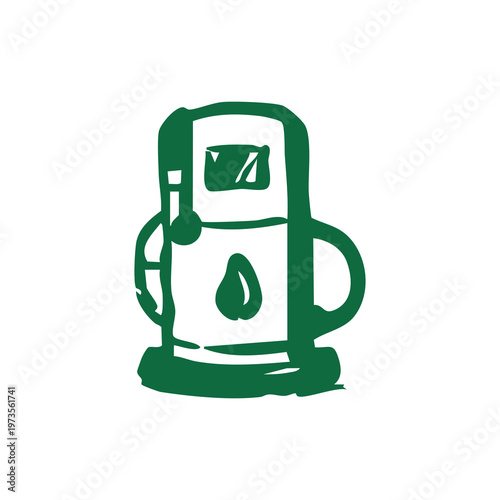 Green abstract drawing of a fuel pump with a drip and handle