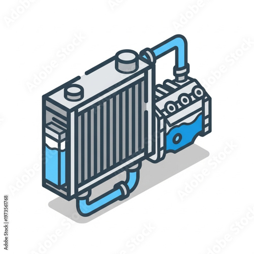 Isometric Engine Radiator Heat Exchanger Component Illustration.