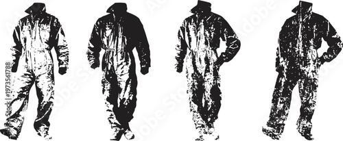 silhouettes of male figures walking in casual hooded jackets and pants