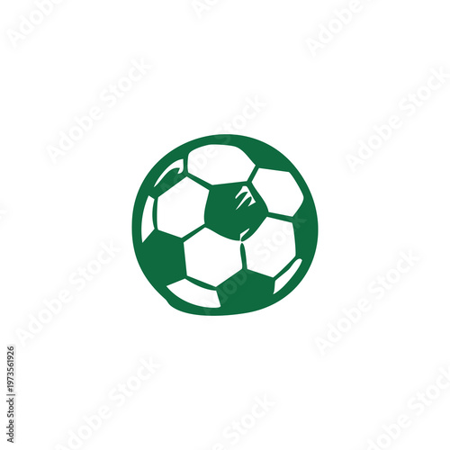A simple, hand-drawn green soccer ball with white pentagonal and hexagonal panels on white