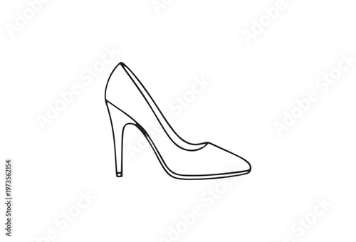 High-heeled shoe, women's fashion footwear, stiletto heel, line art illustration, elegant design