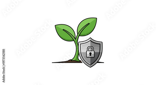 Green plant with shield and lock.