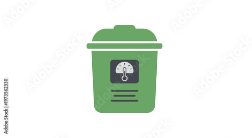 Green recycling bin with a label.