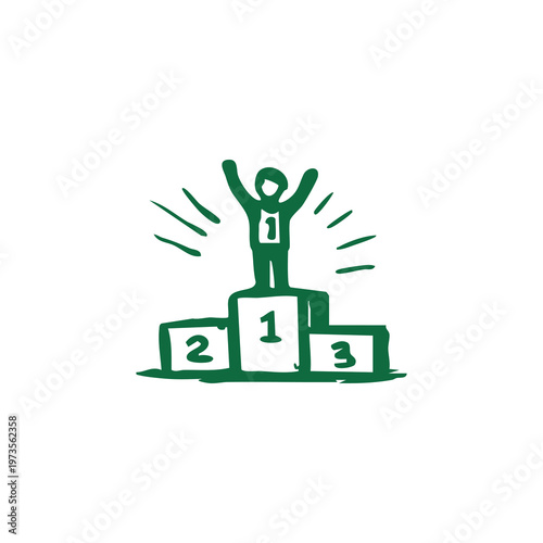 Winner celebrates on podium with 1, 2, 3 tiers, radiating lines