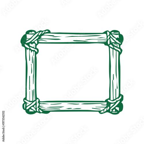 Rectangular border frame made of wood sticks tied with vines