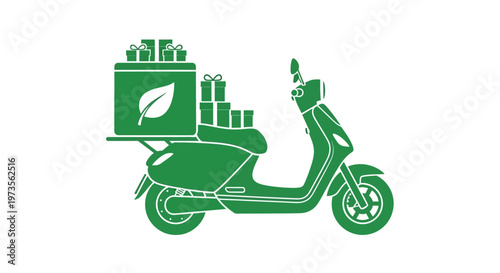 Green scooter with delivery box.
