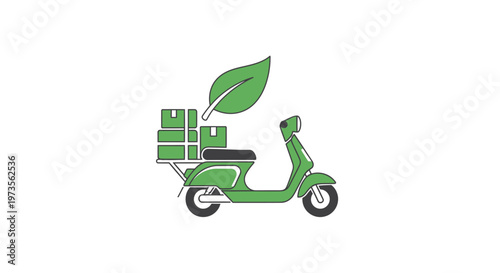Green scooter with delivery boxes.