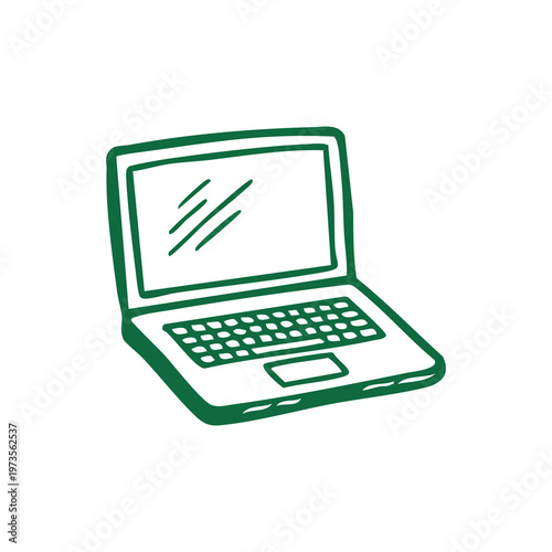 Minimalist green outline of an open laptop on a white background
