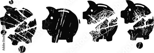 broken piggy bank with scattered coins financial crisis and money loss concept